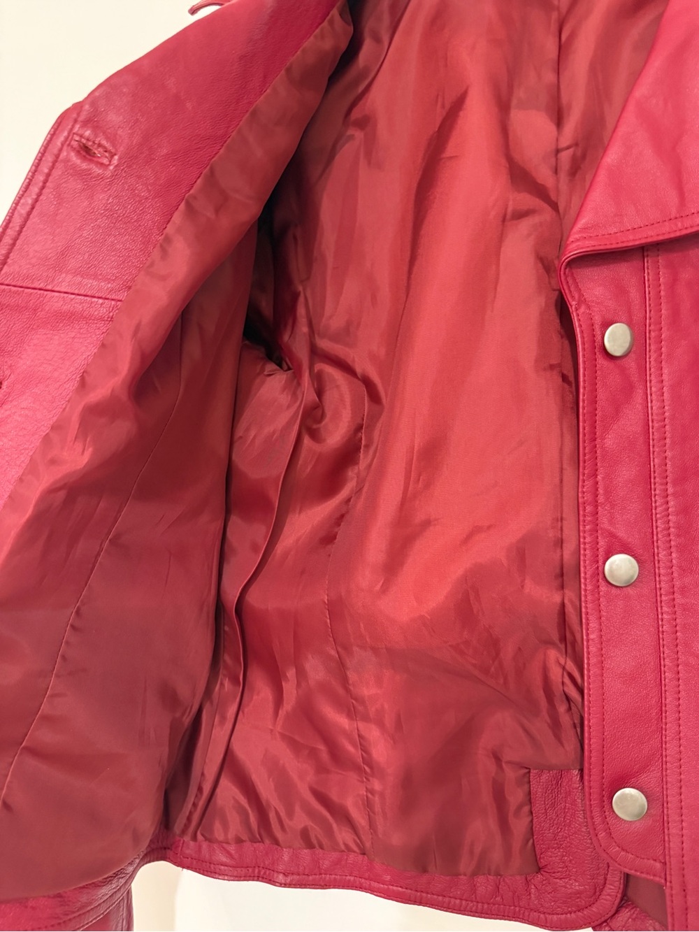 CAMI RED LEATHER BIKER MOTO JACKET, size 16 - Picture 4 of 5